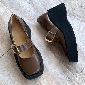 MM6 Maison Margiela chunky foam wedge leather gold buckle mary janes BISON BROWN